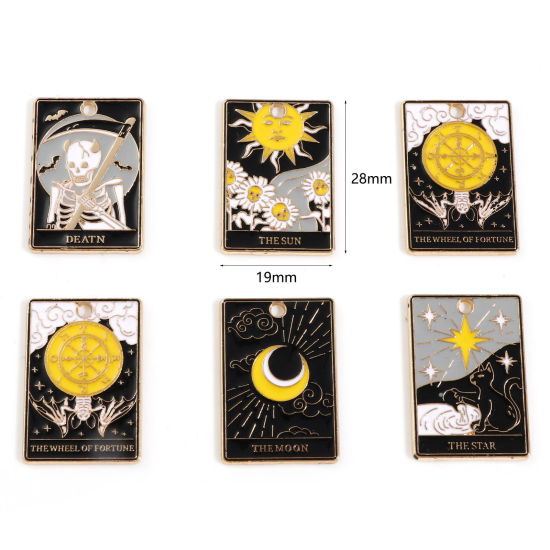 Bild von Zinklegierung Tarot Charms Vergoldet Bunt Rechteck Emaille 28mm x 19mm, 5 Stück