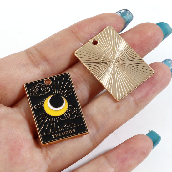 Bild von Zinklegierung Tarot Charms Vergoldet Bunt Rechteck Emaille 28mm x 19mm, 5 Stück