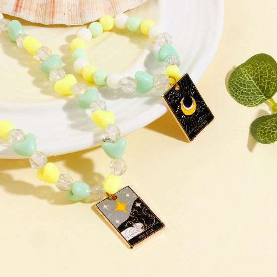 Bild von Zinklegierung Tarot Charms Vergoldet Bunt Rechteck Emaille 28mm x 19mm, 5 Stück