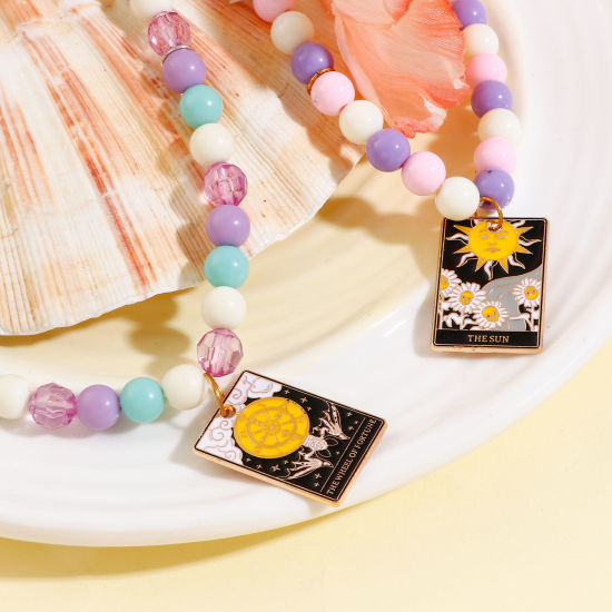 Bild von Zinklegierung Tarot Charms Vergoldet Bunt Rechteck Emaille 28mm x 19mm, 5 Stück