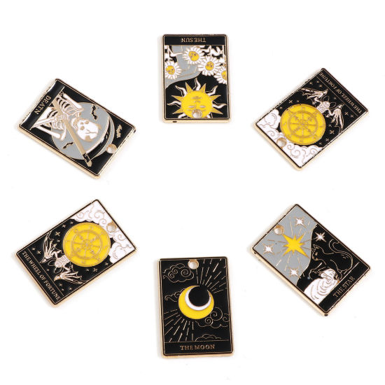 Bild von Zinklegierung Tarot Charms Vergoldet Bunt Rechteck Emaille 28mm x 19mm, 5 Stück