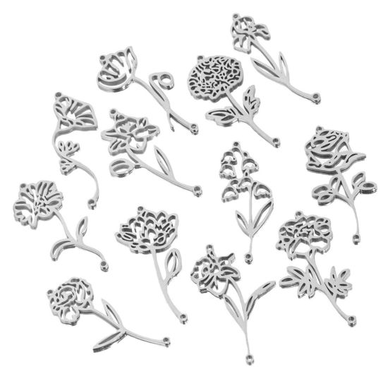 Immagine di 304 Acciaio Inossidabile Fiore del Mese di Nascita Pendenti Charms Connettori 2 Pz