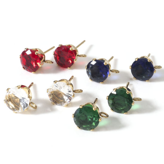 Immagine di 2 Pz 304 Acciaio Inossidabile & Zircone Cubico Orecchino a Bottone per Orecchio con Accessori per Connettori ad Anello Tondo Placcato Oro 18K Multicolore 11mm x 8mm, Posta/Filo Dimensione: (21 misura)