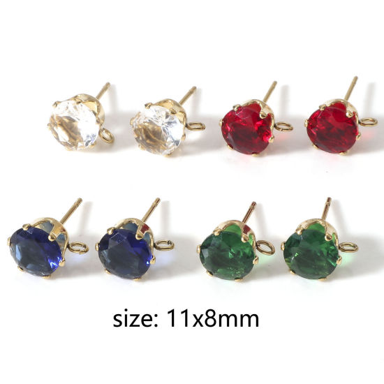 Immagine di 2 Pz 304 Acciaio Inossidabile & Zircone Cubico Orecchino a Bottone per Orecchio con Accessori per Connettori ad Anello Tondo Placcato Oro 18K Multicolore 11mm x 8mm, Posta/Filo Dimensione: (21 misura)