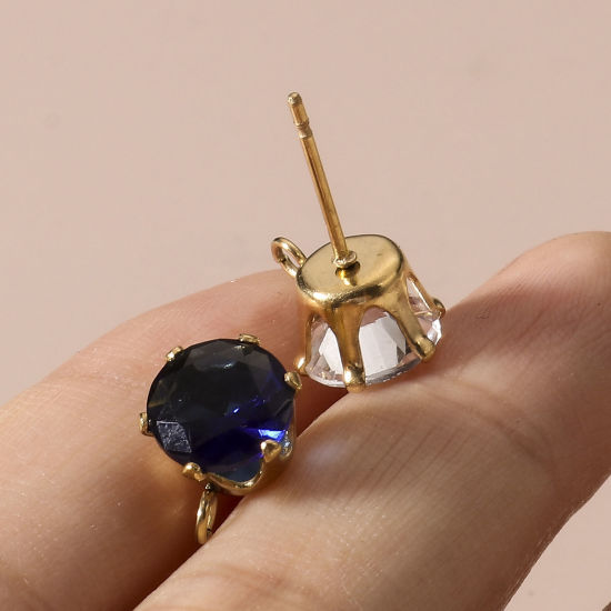 Immagine di 2 Pz 304 Acciaio Inossidabile & Zircone Cubico Orecchino a Bottone per Orecchio con Accessori per Connettori ad Anello Tondo Placcato Oro 18K Multicolore 11mm x 8mm, Posta/Filo Dimensione: (21 misura)