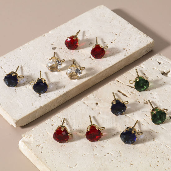 Immagine di 2 Pz 304 Acciaio Inossidabile & Zircone Cubico Orecchino a Bottone per Orecchio con Accessori per Connettori ad Anello Tondo Placcato Oro 18K Multicolore 11mm x 8mm, Posta/Filo Dimensione: (21 misura)