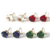 Bild von 2 Stück Bunt 304 Edelstahl & Zirkon Ohrstecker-Ohrstecker mit Schlaufenverbinder-Zubehör Rund 18K Gold plattiert 11mm x 8mm, Drahtstärke: (21 gauge)