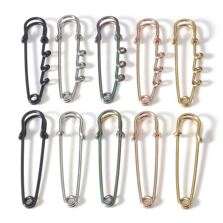 304 Stainless Steel Safety Pin Brooches Multicolor