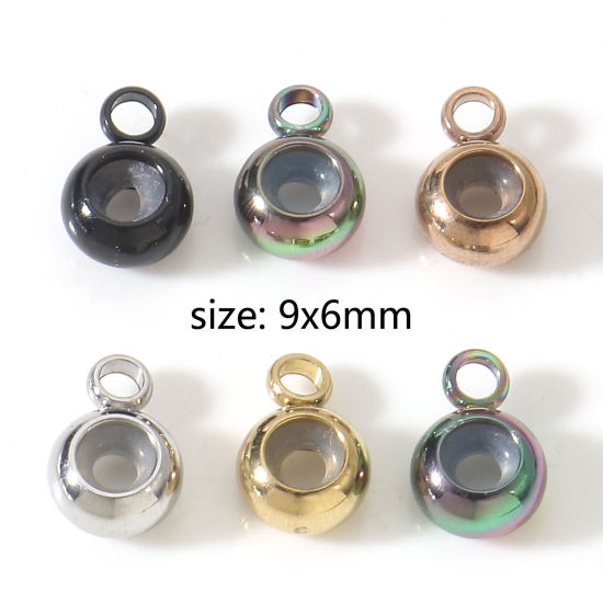 Picture of 304 Stainless Steel Stopper Spacer Beads With Rubber Core For DIY Jewelry Making Findings Round 9mm x 6mm