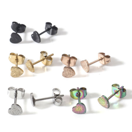 304 Stainless Steel Ear Post Stud Earrings Heart Sparkledust 5mm x 5mm