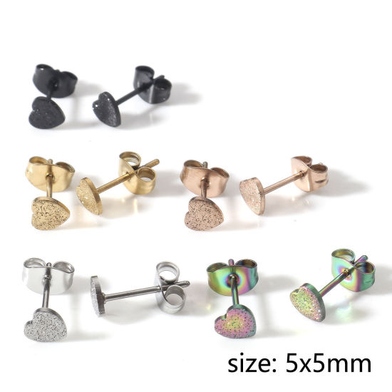 Picture of 304 Stainless Steel Ear Post Stud Earrings Heart Sparkledust 5mm x 5mm