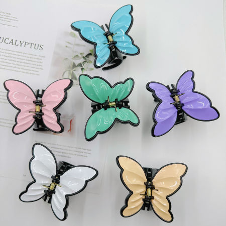 Picture of Resin Retro Hair Claw Clips Clamps Multicolor Butterfly Animal