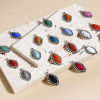 Picture of Zinc Based Alloy Boho Chic Bohemia Charms Antique Silver Color Multicolor Marquise With Resin Cabochons Imitation Turquoise 23mm x 14mm