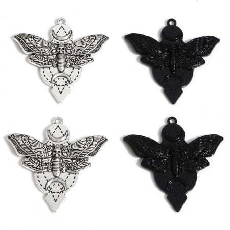 Zinc Based Alloy Halloween Pendants Multicolor Moth Skull 4.9cm x 4.8cm