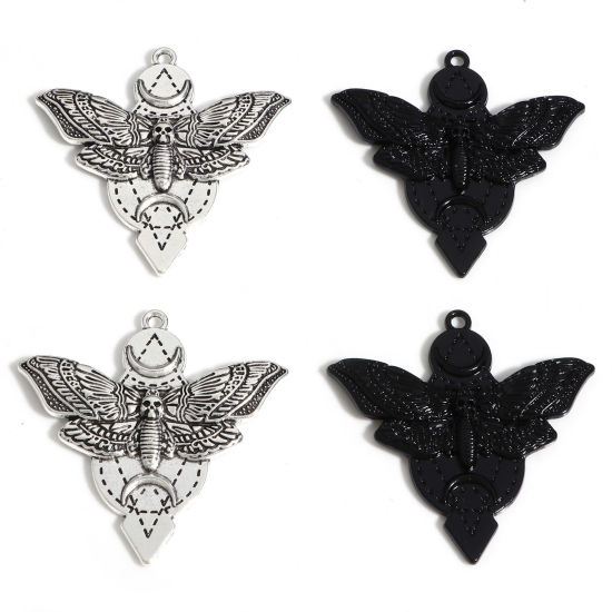 Picture of Zinc Based Alloy Halloween Pendants Multicolor Moth Skull 4.9cm x 4.8cm