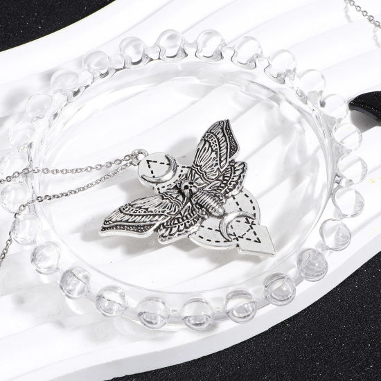 Picture of Zinc Based Alloy Halloween Pendants Multicolor Moth Skull 4.9cm x 4.8cm