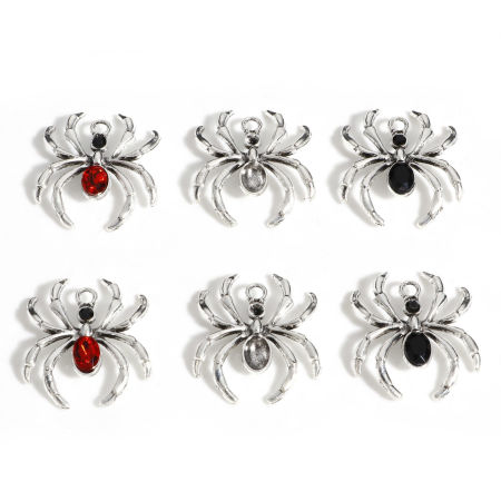 Immagine di Lega di Zinco Halloween Charms Argento Antico Ragno 3.1cm x 2.8cm, 10 Pz