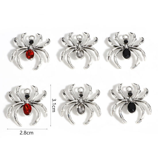 Picture of Zinc Based Alloy Halloween Charms Antique Silver Color Halloween Spider Animal 3.1cm x 2.8cm