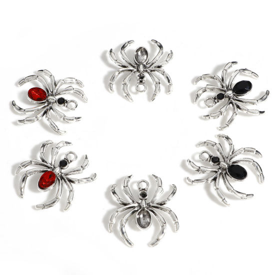 Picture of Zinc Based Alloy Halloween Charms Antique Silver Color Halloween Spider Animal 3.1cm x 2.8cm