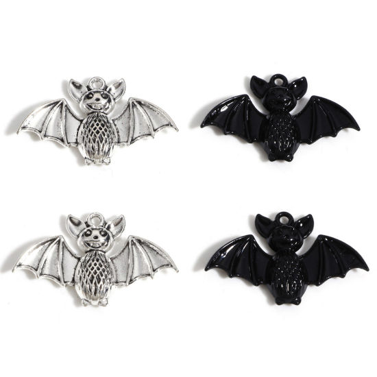 Bild von Zinklegierung Halloween Anhänger Bunt Halloween Fledermaus 4cm x 2.6cm, 10 Stück
