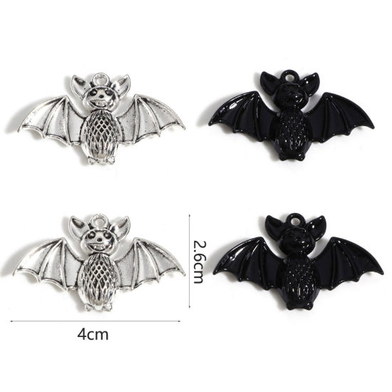Bild von Zinklegierung Halloween Anhänger Bunt Halloween Fledermaus 4cm x 2.6cm, 10 Stück