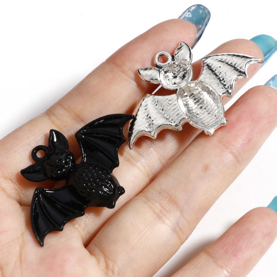 Bild von Zinklegierung Halloween Anhänger Bunt Halloween Fledermaus 4cm x 2.6cm, 10 Stück