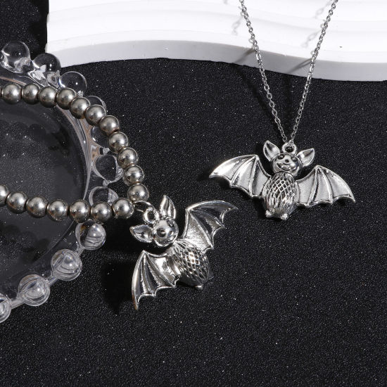 Bild von Zinklegierung Halloween Anhänger Bunt Halloween Fledermaus 4cm x 2.6cm, 10 Stück