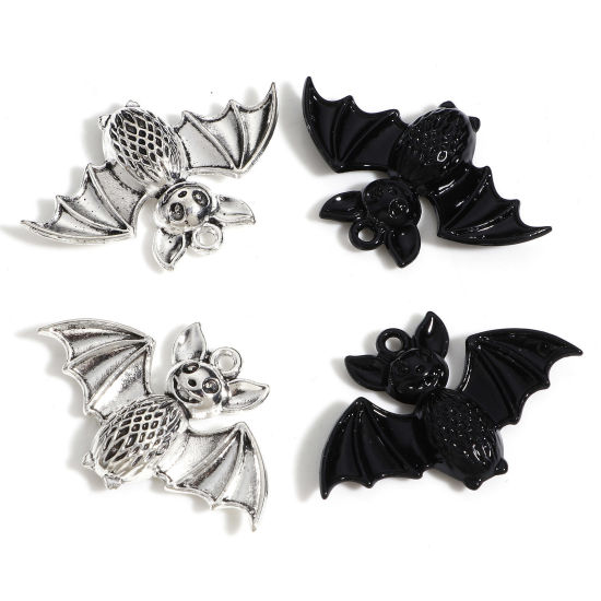 Bild von Zinklegierung Halloween Anhänger Bunt Halloween Fledermaus 4cm x 2.6cm, 10 Stück