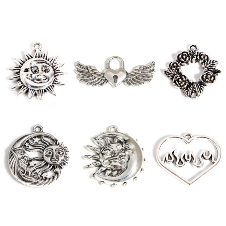 Zamak Colgantes Plata Antigua Ala Cara de Sol y Luna 20 Unidades
