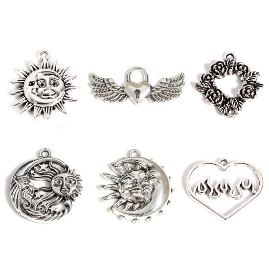 Picture of Zinc Based Alloy Pendants Antique Silver Color Wing Sun And Moon Face