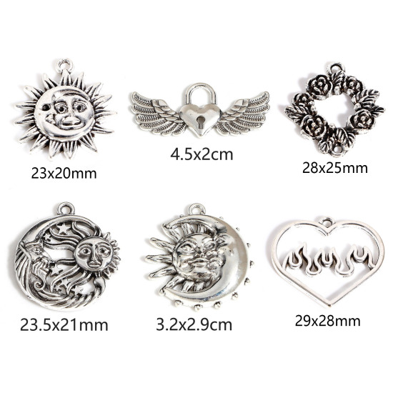 Picture of Zinc Based Alloy Pendants Antique Silver Color Wing Sun And Moon Face