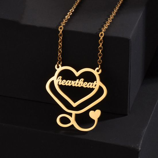 Picture of 304 Stainless Steel Customized Name Necklace Personalized Letter Pendant Heart 45cm(17 6/8") long
