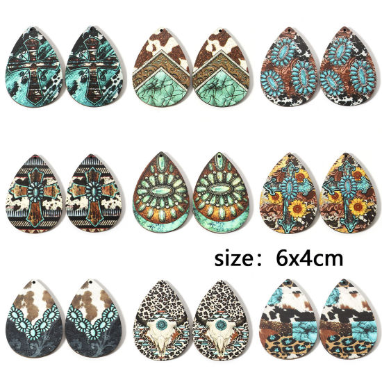 Imagen de Madera Bohemia Colgantes Multicolor Gota 6cm x 4cm, 10 Unidades
