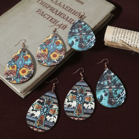 Imagen de Madera Bohemia Colgantes Multicolor Gota 6cm x 4cm, 10 Unidades