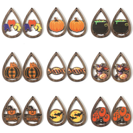 Madera Halloween Colgantes Multicolor Gota 5.5cm x 3.4cm, 10 Unidades