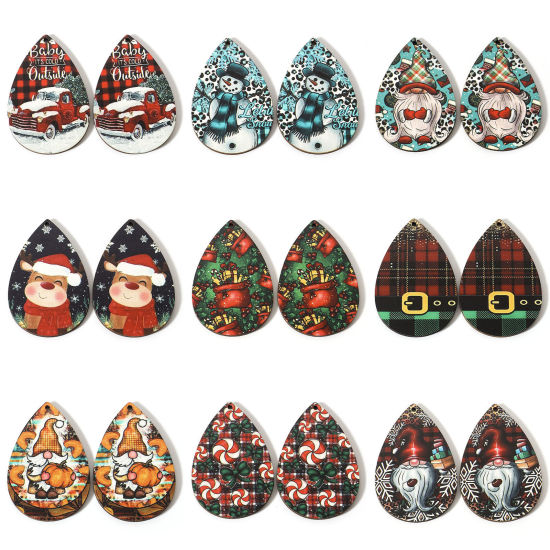 Immagine di Legno Natale Ciondoli Multicolore Goccia 5.4cm x 3.7cm, 10 Pz
