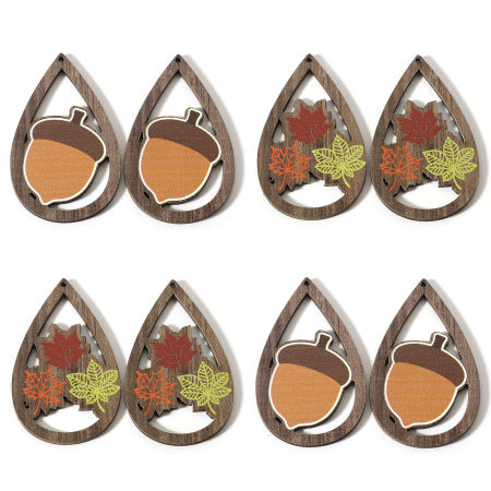 Immagine di Legno Ciondoli Multicolore Goccia Le foglie del Fiore 5.5cm x 3.4cm, 10 Pz
