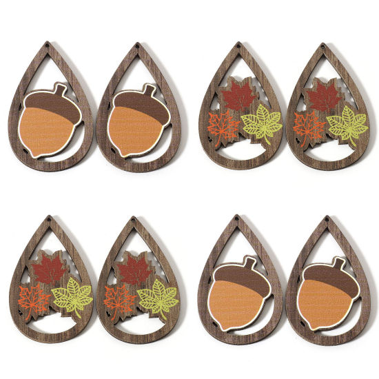 Immagine di Legno Ciondoli Multicolore Goccia Le foglie del Fiore 5.5cm x 3.4cm, 10 Pz