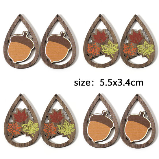 Immagine di Legno Ciondoli Multicolore Goccia Le foglie del Fiore 5.5cm x 3.4cm, 10 Pz
