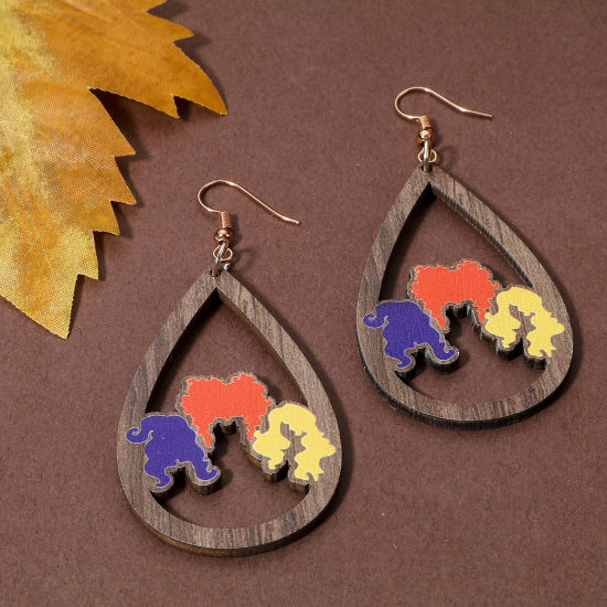 Immagine di Legno Ciondoli Multicolore Goccia Le foglie del Fiore 5.5cm x 3.4cm, 10 Pz