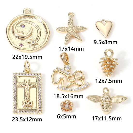 Picture of Brass Charms 18K Real Gold Plated 3D Clear Cubic Zirconia                                                                                                                                                                                                     