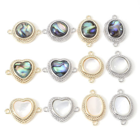 Connecteurs Pendentifs Breloques Série Géométrie en Coquille Naturelle & Laiton Plaqué Or Véritable 2 Pcs