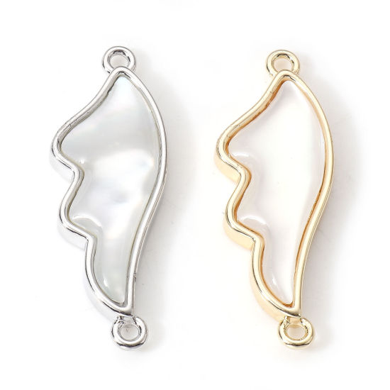 Immagine di Conchiglia + Ottone Pendenti Charms Connettori Accessori Ali Vero Oro Placcato 26.5mm x 9.5mm, 1 Pz