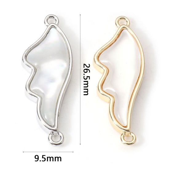 Picture of Shell & Brass Connectors Charms Pendants Wing Real Gold Plated 26.5mm x 9.5mm