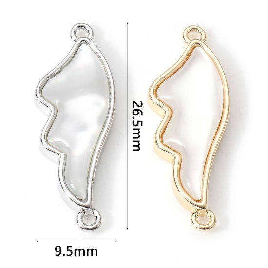 Immagine di Conchiglia + Ottone Pendenti Charms Connettori Accessori Ali Vero Oro Placcato 26.5mm x 9.5mm, 1 Pz