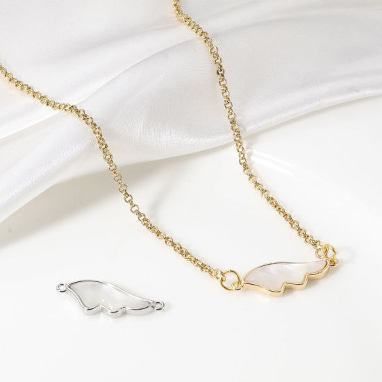 Immagine di Conchiglia + Ottone Pendenti Charms Connettori Accessori Ali Vero Oro Placcato 26.5mm x 9.5mm, 1 Pz