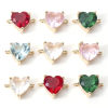 Imagen de Latón día de San Valentín Conectores Dijes Colgantes Corazón 18K Oro Real Chapado Multicolor Circón Artificial 11mm x 8mm, 2 Unidades