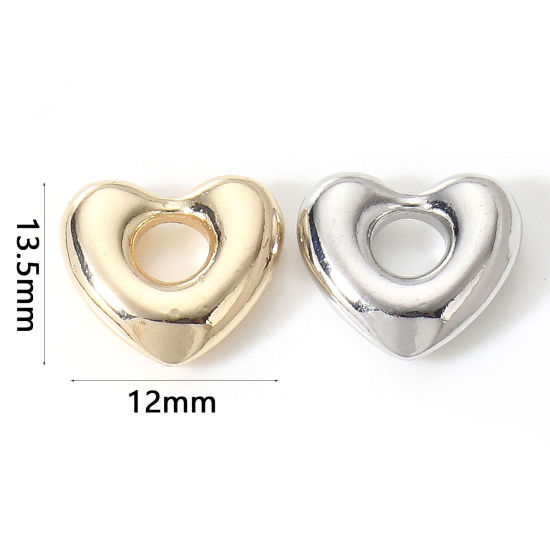Immagine di Ottone San Valentino Charms Cuore Vero Oro Placcato 13.5mm x 12mm, 2 Pz