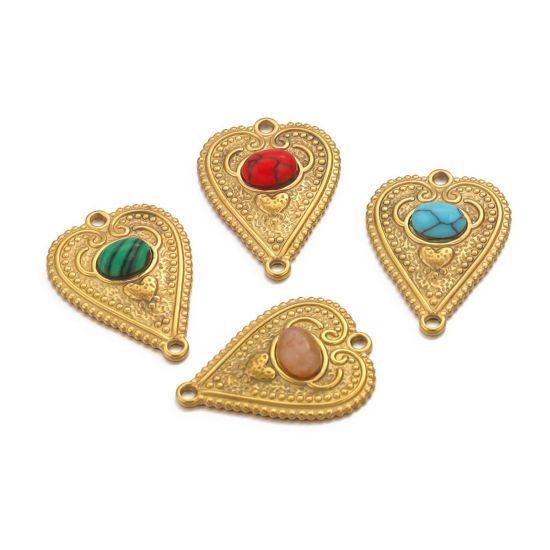 Immagine di 304 Acciaio Inossidabile & Gemma Pendenti Charms Connettori Cuore Placcato Oro 18K Multicolore 29mm x 21mm, 1 Pz