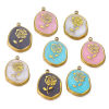 Imagen de 304 Acero Inoxidable Colgantes Charms Óvalo Chapado en Oro de 18K Rosa Esmalte 15mm x 20mm, 2 Unidades